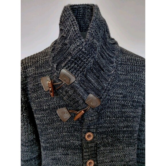 Barabas Men's Size L Black/Gray Chunky Knit Cardigan W/Large Loop  Buttons - Picture 2 of 10